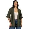 24seven Comfort Apparel Open Front Elbow Length Sleeve Cardigan In Green