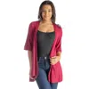 24seven Comfort Apparel Open Front Elbow Length Sleeve Cardigan In Pink