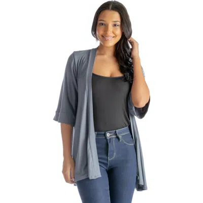 24seven Comfort Apparel Open Front Elbow Length Sleeve Cardigan