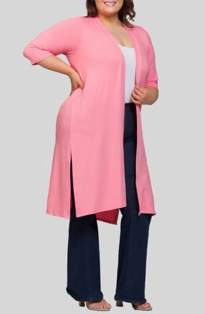 24seven Comfort Apparel Open Front Knee Length Jacket In Pink