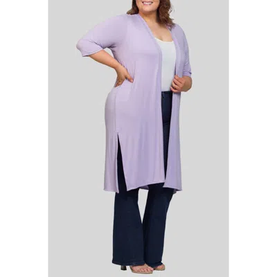24seven Comfort Apparel Open Front Knee Length Jacket In Purple