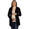 24seven Comfort Apparel Open Front Lightweight Hooded Maternity Cardigan In Black