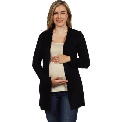 24seven Comfort Apparel Open Front Lightweight Hooded Maternity Cardigan In Black