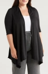 24seven Comfort Apparel Open Front Long Cardigan In Black