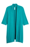 24seven Comfort Apparel Open Front Long Cardigan In Jade