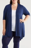 24seven Comfort Apparel Open Front Long Cardigan In Navy