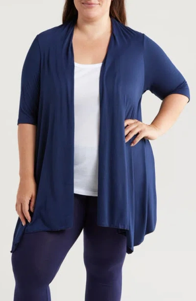 24seven Comfort Apparel Open Front Long Cardigan In Navy