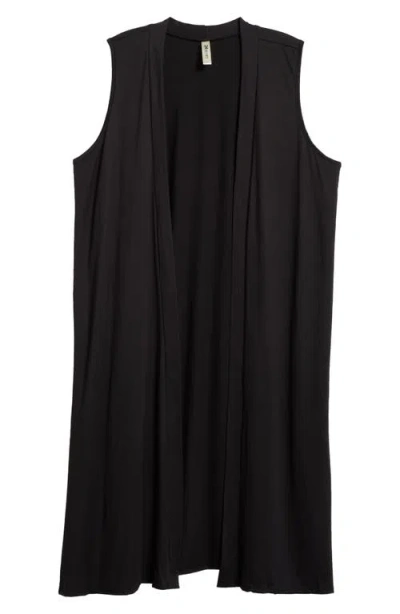 24seven Comfort Apparel Open Front Long Vest In Black