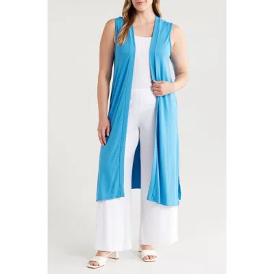 24seven Comfort Apparel Open Front Long Vest In Blue