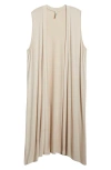 24seven Comfort Apparel Open Front Long Vest In Oatmeal