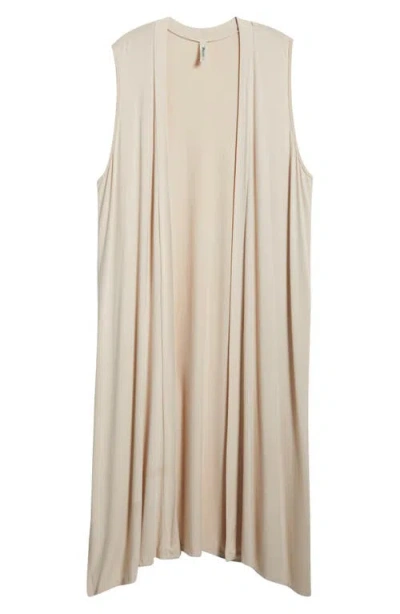 24seven Comfort Apparel Open Front Long Vest In Oatmeal