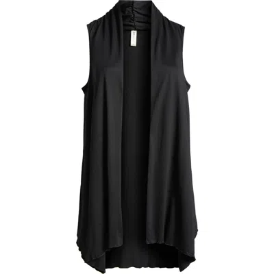 24seven Comfort Apparel Open Front Sidetail Stretch Vest In Black