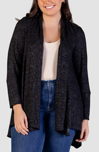 24seven Comfort Apparel Open Front Long Sleeve High Low Cozy Cardigan In Blue