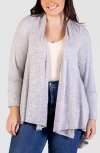 24seven Comfort Apparel Plus Size Open Front Long Sleeve Cardigan Sweater In Grey