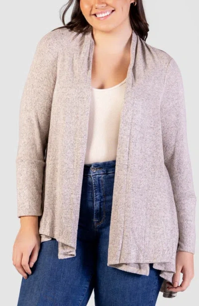 24seven Comfort Apparel Plus Size Open Front Long Sleeve Cardigan Sweater In Neutral