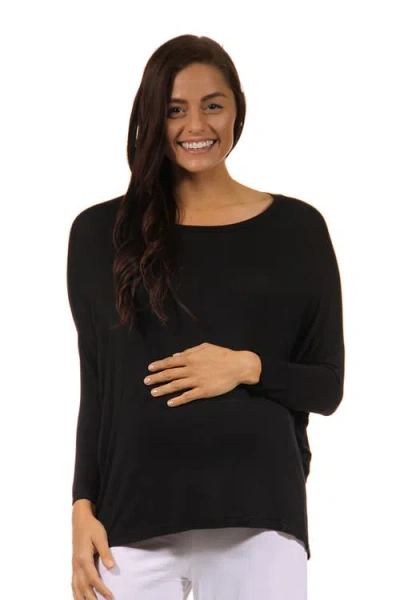 24seven Comfort Apparel Oversized Long Sleeve Maternity Dolman Top In Black