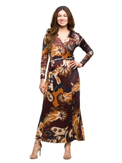 24SEVEN COMFORT APPAREL 24SEVEN COMFORT APPAREL PAISLEY BELT WAIST MAXI DRESS