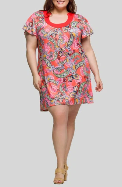 24seven Comfort Apparel Paisley Flutter Sleeve Minidress