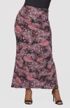 24seven Comfort Apparel Plus Size Fold Over Waist Printed Maxi Skirt In Pink Multi
