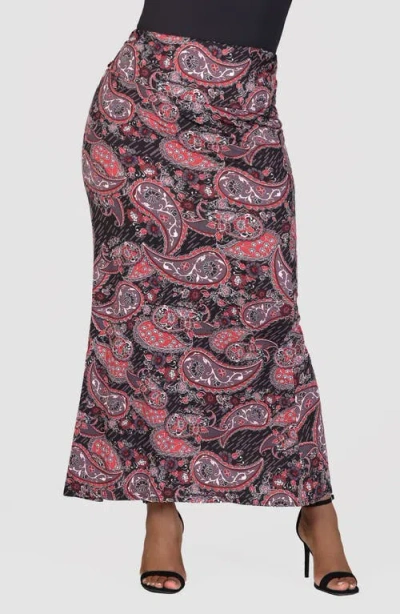 24SEVEN COMFORT APPAREL 24SEVEN COMFORT APPAREL PAISLEY FOLDOVER WAIST KNIT MAXI SKIRT