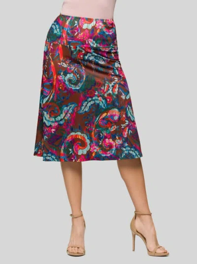24seven Comfort Apparel Paisley Print Comfortable Elastic Waist Knee Length Skirt In Multi