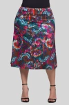 24seven Comfort Apparel Plus Size Print Comfortable Elastic Waist Knee Length Skirt In Brown Multi
