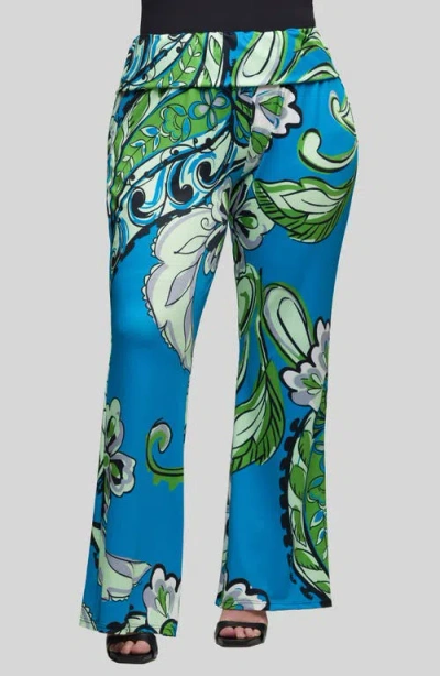 24SEVEN COMFORT APPAREL 24SEVEN COMFORT APPAREL PAISLEY PRINT FOLDOVER WAIST PANTS