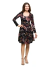 24seven Comfort Apparel Women's Black Paisley Print Long Sleeve Fit And Flare Dress In Multi