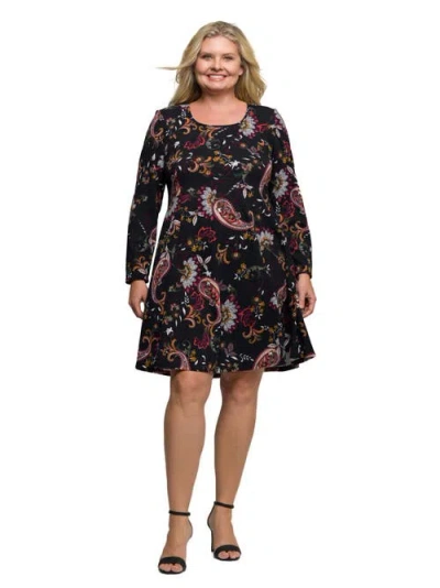 24SEVEN COMFORT APPAREL 24SEVEN COMFORT APPAREL PAISLEY PRINT LONG SLEEVE FIT AND FLARE DRESS