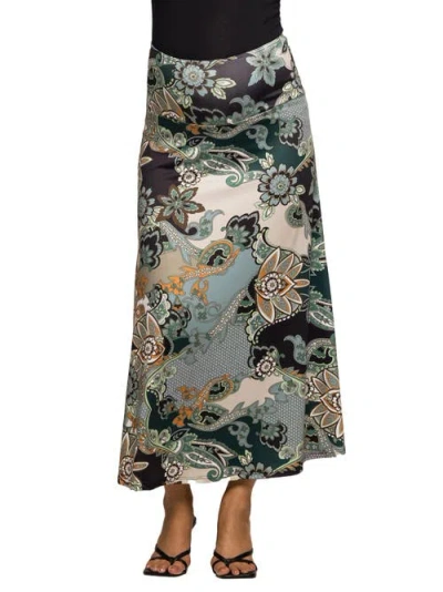 24seven Comfort Apparel Paisley Print Maxi Skirt In Multi