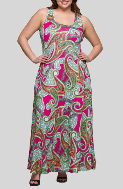 24SEVEN COMFORT APPAREL 24SEVEN COMFORT APPAREL PAISLEY SLEEVELESS KNIT MAXI DRESS
