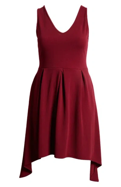 24seven Comfort Apparel Party Stretch High-low Dress In Burgundy