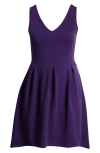 24seven Comfort Apparel Party Stretch High-low Dress In Purple