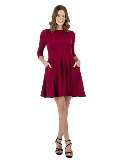24seven Comfort Apparel Perfect Fit And Flare Pocket Dress In Burgundy