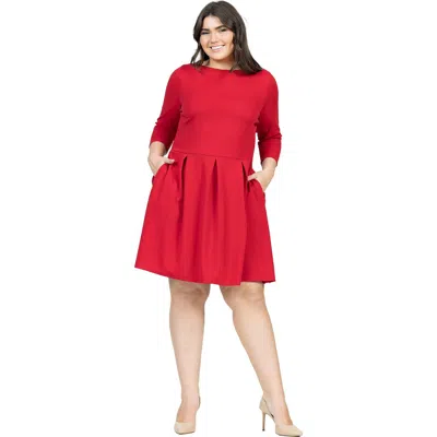 24seven Comfort Apparel Knee Length Fit N Flare Maternity Dress With Pockets In Red
