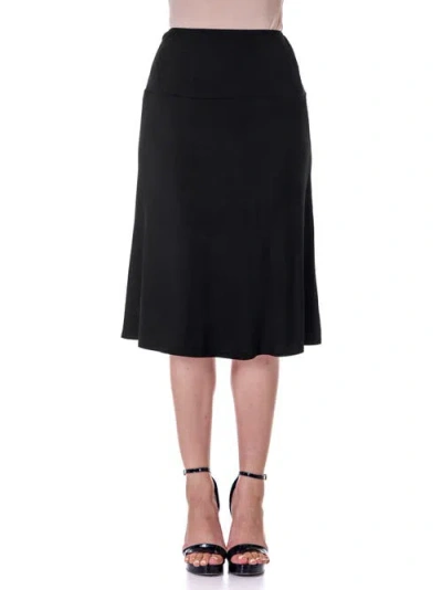 24seven Comfort Apparel Petite Flowy Relaxed Fit A Line Elastic Waist Knee Length Skirt In Black