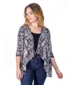 24seven Comfort Apparel Petites Black Print Elbow Length Sleeve Open Cardigan