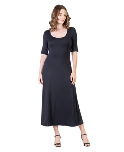 24seven Comfort Apparel Petite Casual Maxi Dress In Black