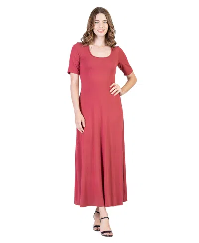 24seven Comfort Apparel Petite Casual Maxi Dress In Pink
