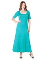 24seven Comfort Apparel Casual Maxi Dress With Sleeves In Blue