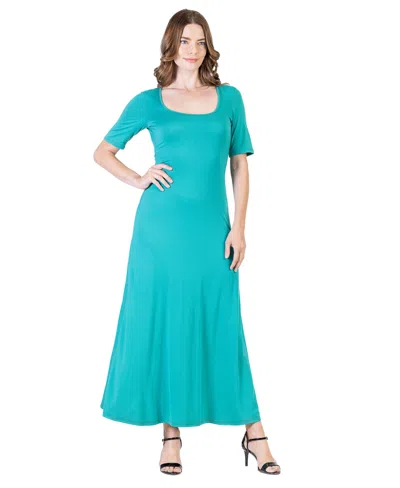 24seven Comfort Apparel Petite Casual Maxi Dress In Blue