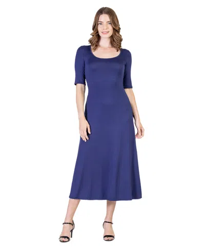 24seven Comfort Apparel Petite Casual Maxi Dress In Blue