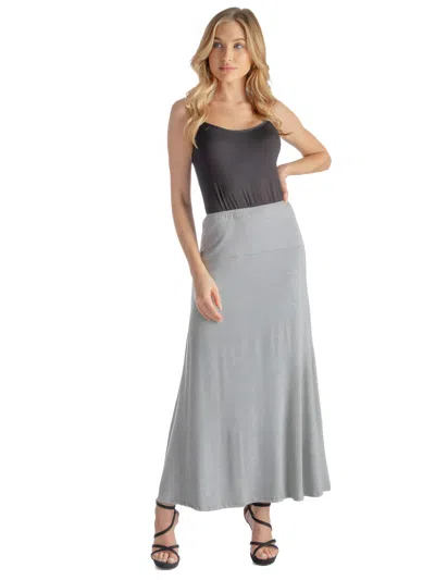 24seven Comfort Apparel Petite Comfortable Fit Elastic Waist A Line Maxi Skirt In Gray