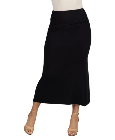 24seven Comfort Apparel Petite Comfortable Fold Over Maxi Skirt In Black