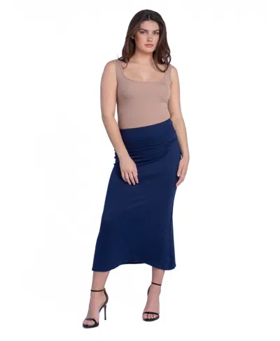24seven Comfort Apparel Petite Comfortable Fold Over Maxi Skirt In Blue
