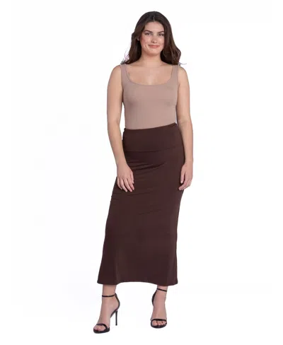 24seven Comfort Apparel Petite Comfortable Fold Over Maxi Skirt In Brown