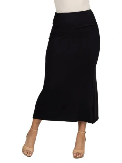 24seven Comfort Apparel Petite Comfortable Elastic Waist A Line Foldover Maxi Skirt In Black