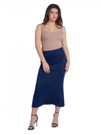24seven Comfort Apparel Petite Comfortable Elastic Waist A Line Foldover Maxi Skirt In Blue
