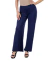 24seven Comfort Apparel Petite Comfortable Solid Color Palazzo Wide Leg Pants In Blue