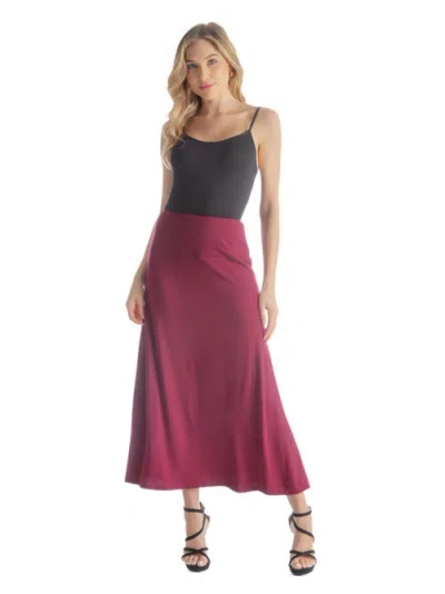 24seven Comfort Apparel Petite Comfortable Fit Elastic Waist A Line Maxi Skirt In Burgundy